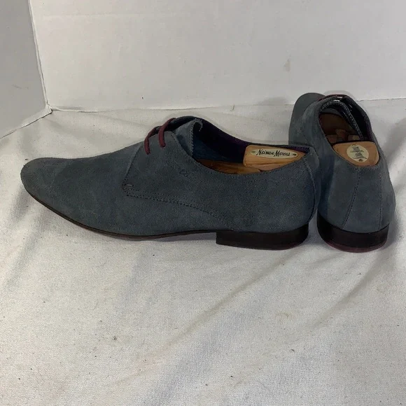 Ted Baker Slate Blue Suede Oxfords with Burgundy Laces